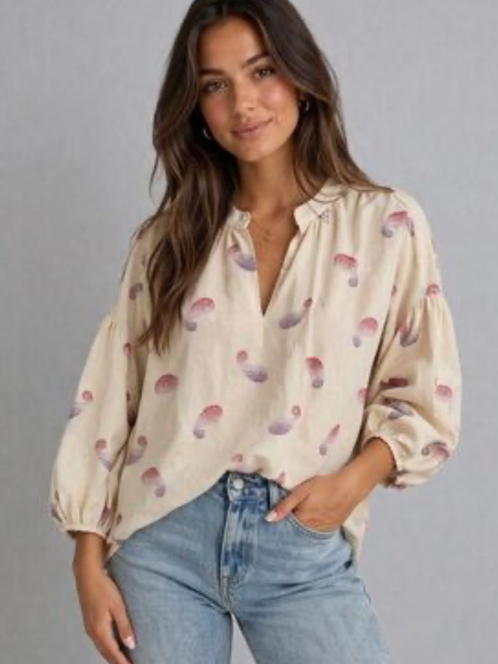 J Jill Peasant Top Paisley Print Sz S w MEASUREMENTS Oversized Fit Boxy